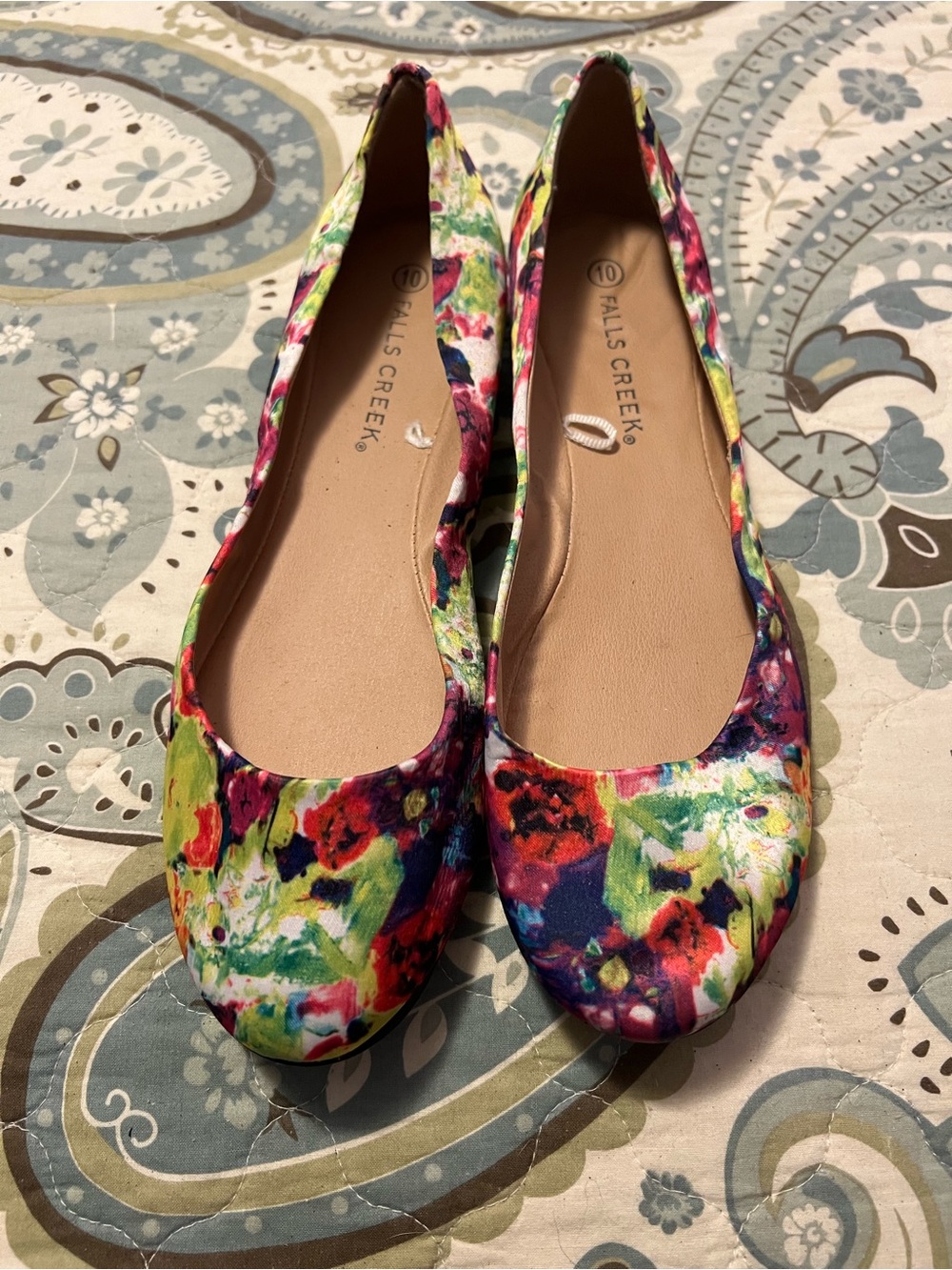 Falls Creek Multicolor Floral Ballet Flats - Pink Green Blue Accents